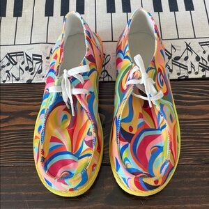 Rainbow Vivid Colorful White Lace Up Casual and Psychedelic Shoes